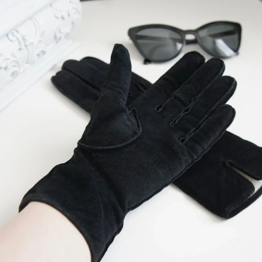 Black Suede Leather Gloves Size 6.5